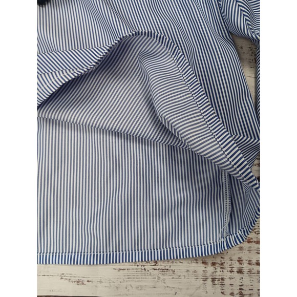 Camille & Company Off The Shoulder Blouse Women's Large Blue White Stripe Ruffle - Picture 9 of 10